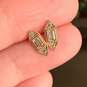 Solid 14k Yellow Gold Diamond Earrings